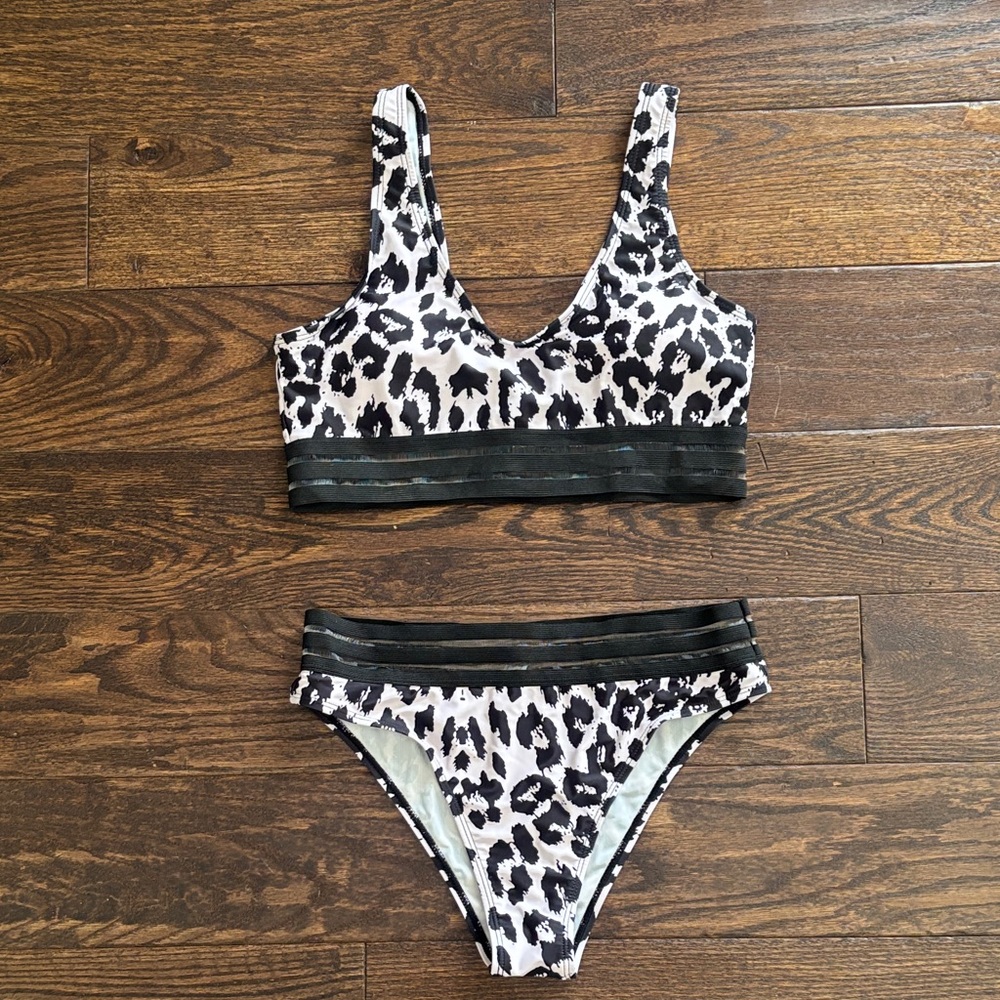 Source Unknown Black and White Leopard Bikini